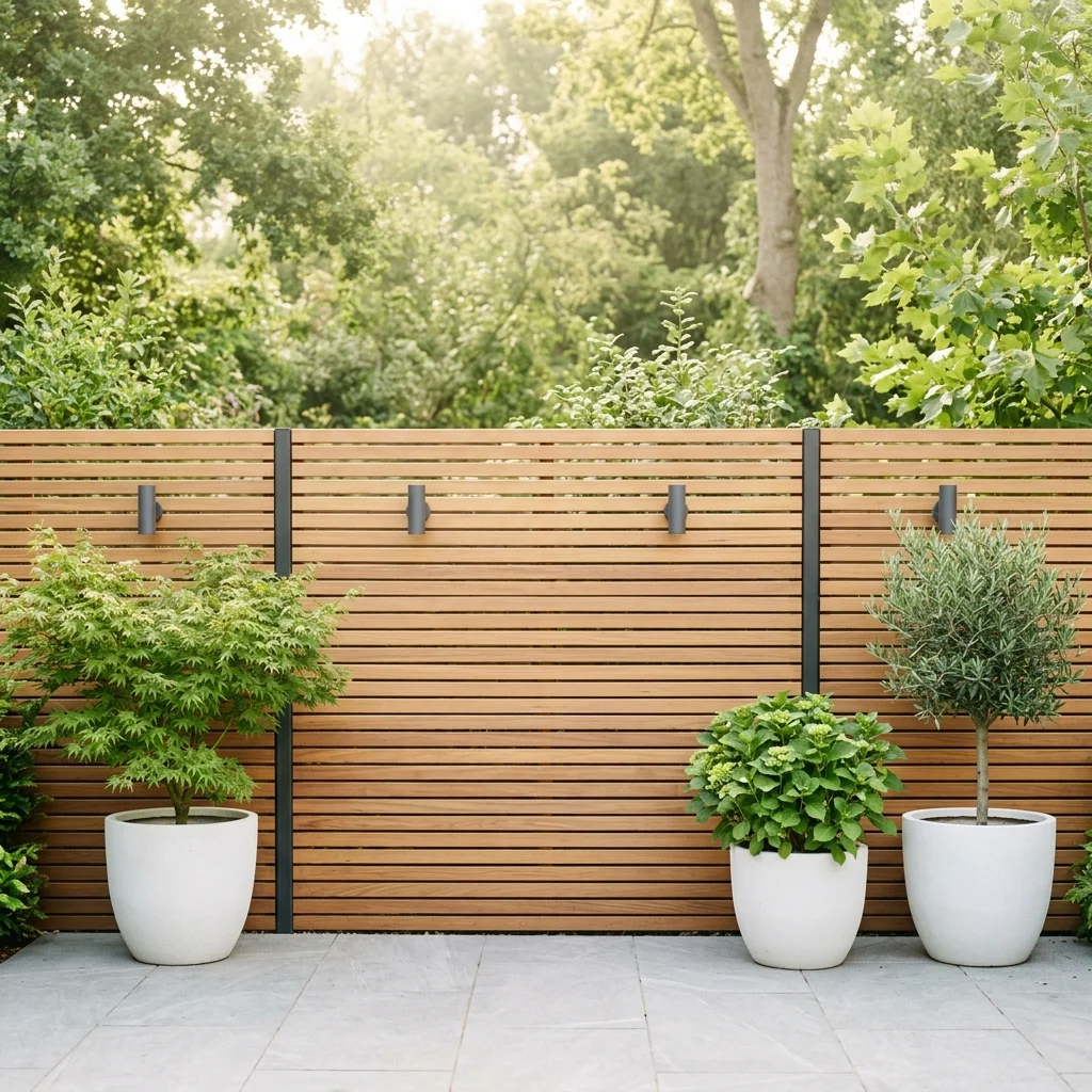 Houten schutting met smalle horizontale latten