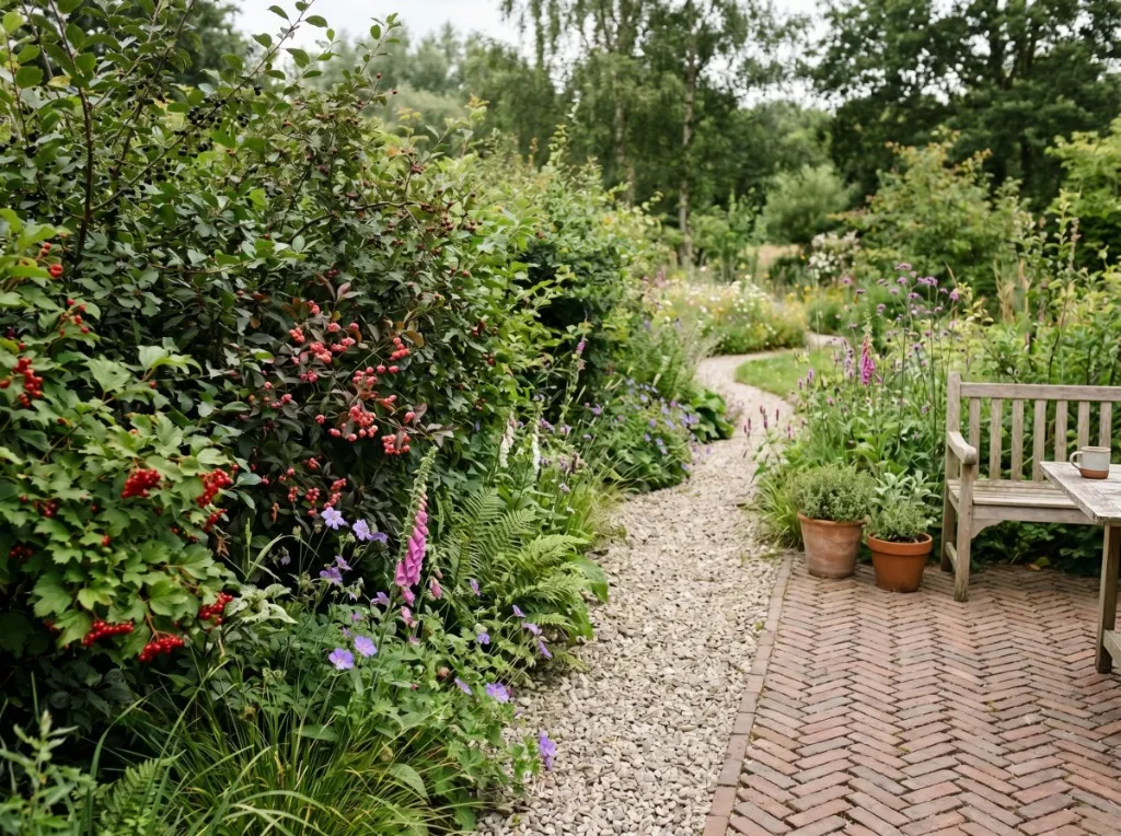 Natuurlijke heg vol bessen en bloemen