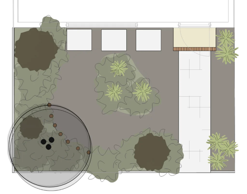 Plattegrond van het voortuin vrijwilligersproject